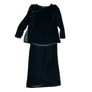 Eileen Fisher Sz Med Wrap Skirt & Top Green Teal Velvet Silk Blend Two Pc Set